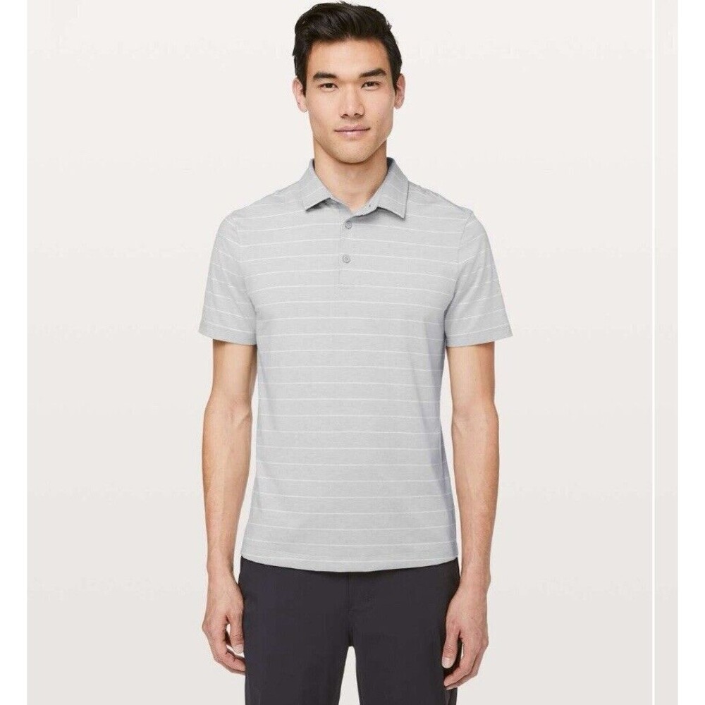 Lululemon Shirt Evolution Golf Polo Lookout Stripe Heathered Sea Salt Medium